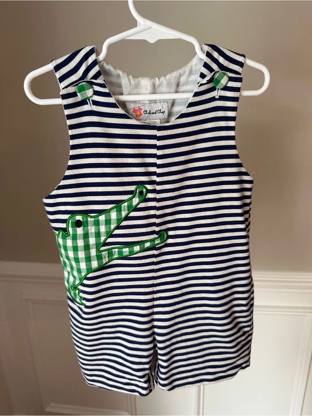 Chick and Chap Striped Alligator Shortall size 2